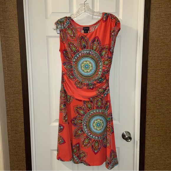 Enfocus Studio Dresses & Skirts - Enfocus Orange Multicolor Print Stretch Aline Dress 12P